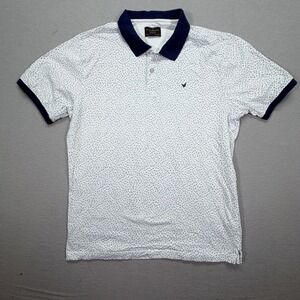 Blackberrys Polo Shirt Mens XL Excellent White Navy Micro Print Cotton Casuale